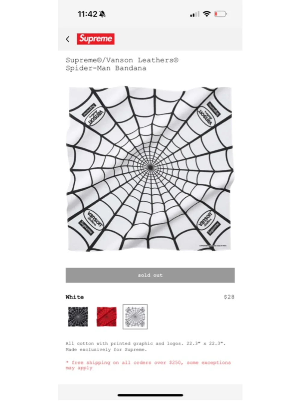 Supreme X Vanson Leathers X Spider-Man Bandana Black White Red Set Of 3 Bundle
